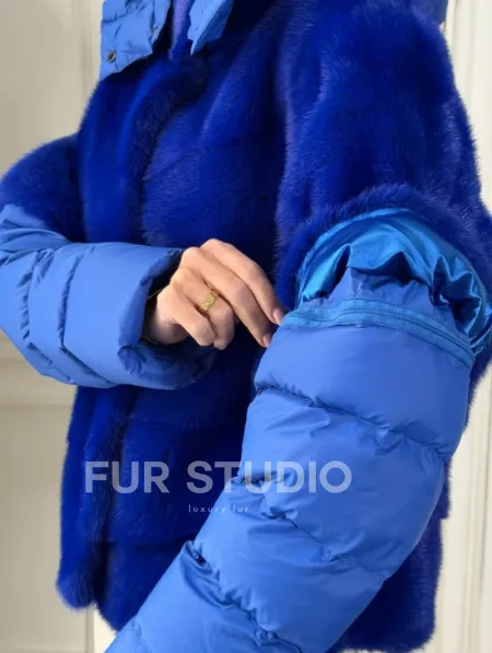 Женский пуховик - жилет норковый трансформер Electric Blue - фото 1