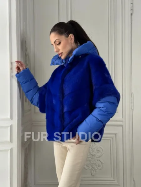 Женский пуховик - жилет норковый трансформер Electric Blue - фото 10