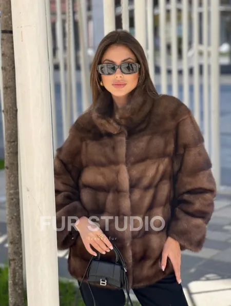 Шуба из соболиной норки с воротником стойка - фото 1