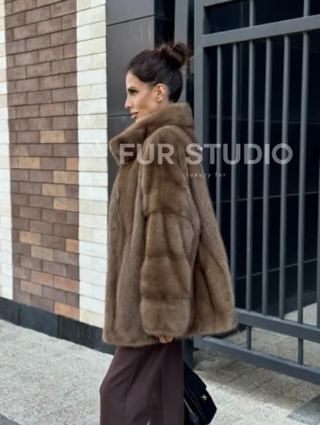 Шуба норковая пастель - стойка воротник - фото 12