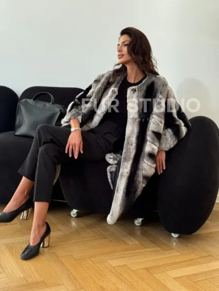 Шуба из кролика рекс - серая - фото 8