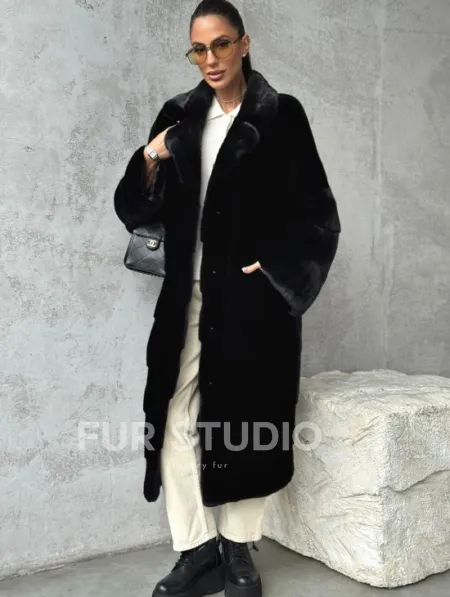 Черная шуба из меха норки SAGA FURS - фото 5