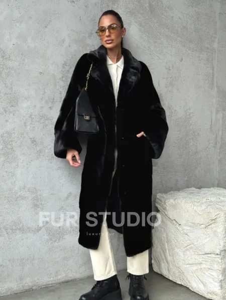 Черная шуба из меха норки SAGA FURS - фото 10