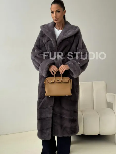 Длинная норковая шуба - капюшон кобра - фото 2