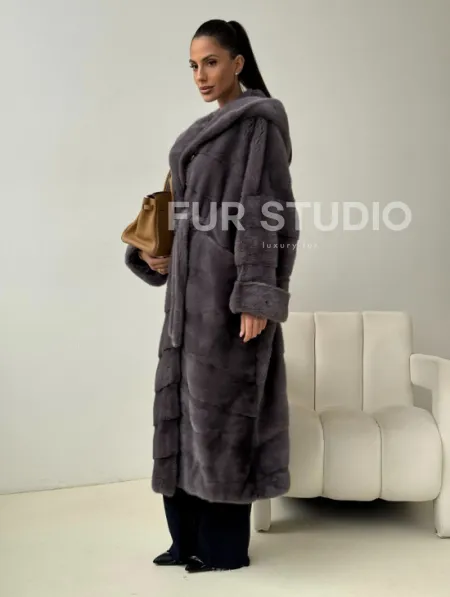 Длинная норковая шуба - капюшон кобра - фото 6