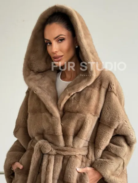 Норка пастель с капюшоном - летучая мышь - фото 4