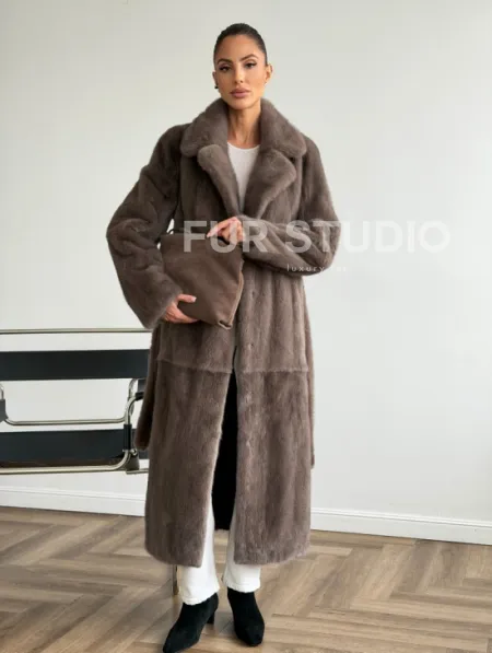 Прямая норковая шуба с поясом - фото 0