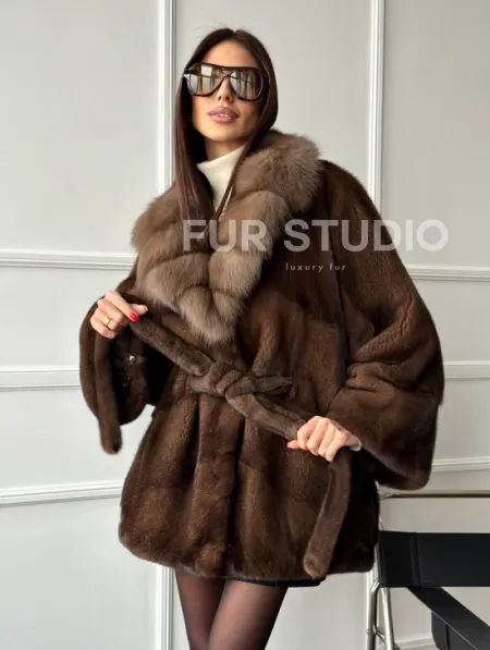 Полушубок автоледи норковый - воротник куница - фото 10