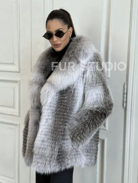 Шуба из меха арктической лисы - серая - фото 0