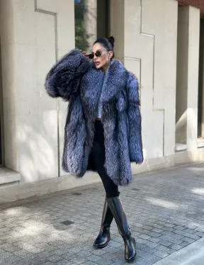 Удлиненная шуба из чернобурой лисы - фото 10
