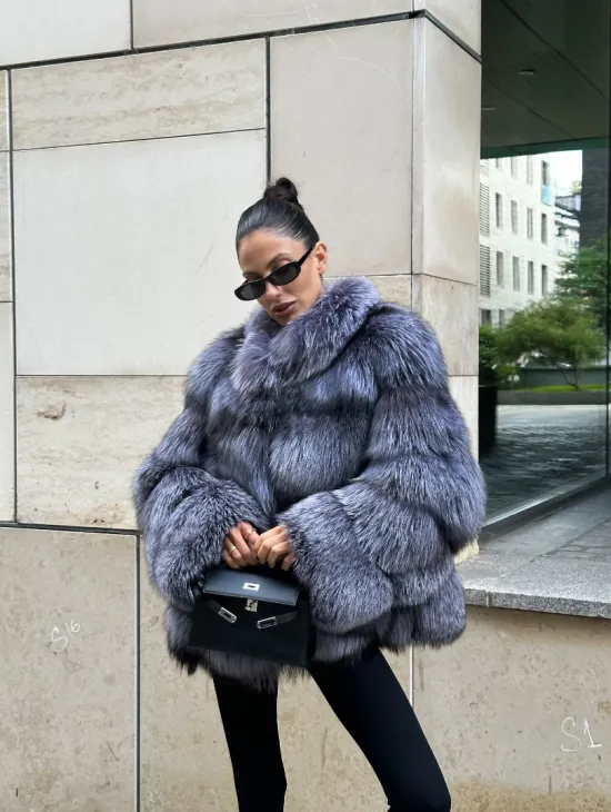 Шуба из меха чернобурки - стойка воротник - фото 10