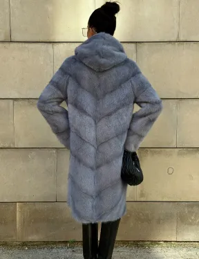 Шуба midi из меха норки с капюшоном, рукава трансформер - фото 9