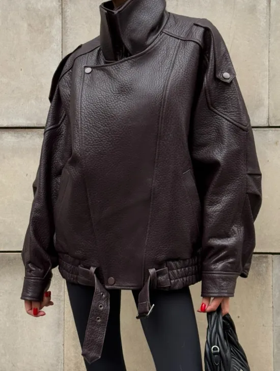 Стильная женская куртка из натуральной зернистой кожи COLLECTION DARK BURGUNDY - фото 3