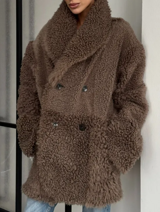 Женская двусторонняя дубленка из натуральной кожи - воротник шаль - фото 6