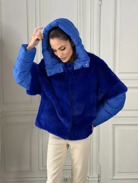 Женский пуховик - жилет норковый трансформер Electric Blue - фото 9