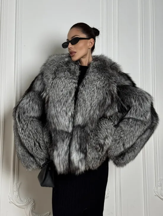 Полушубок из чернобурки A la Vintage с шалевым воротником - фото 10