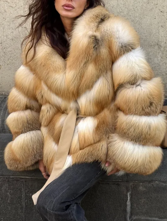 Шуба из меха лисы Golden Sunrise Premium с английским воротником - фото 3