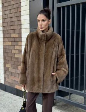 Шуба норковая пастель - стойка воротник - фото 10