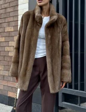 Шуба норковая пастель - стойка воротник - фото 3