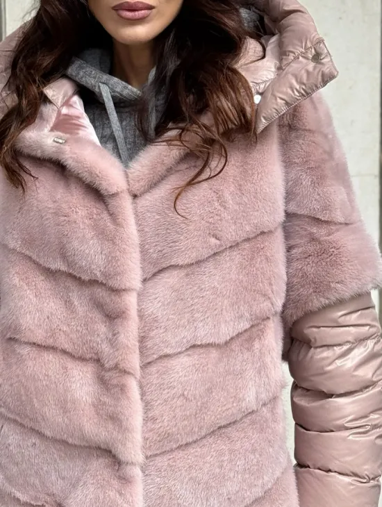 Зимняя норковая куртка - жилет с капюшоном - фото 1