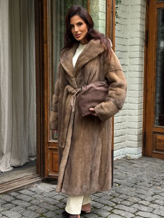 Шуба норковая с капюшоном - цвет пастель - фото 7