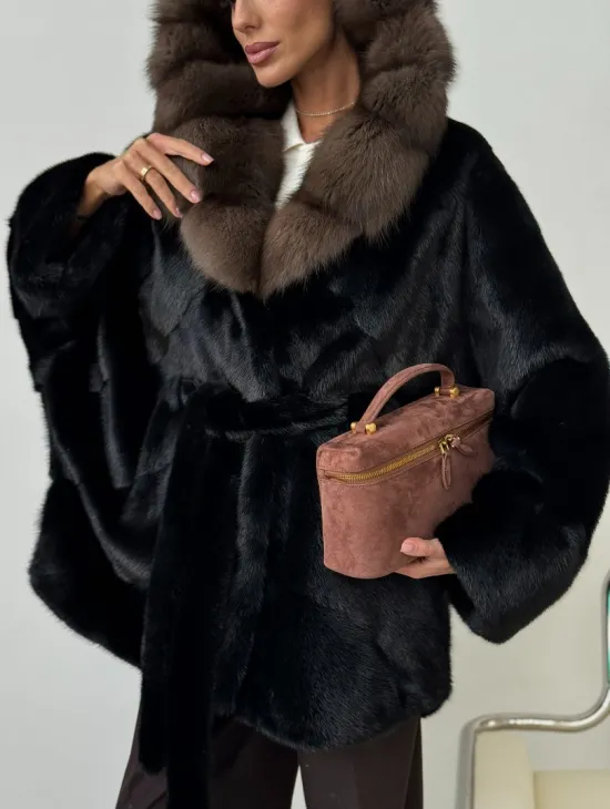 Норковый полушубок с капюшоном - летучая мышь - фото 4