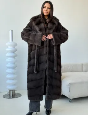 Длинная норковая шуба с капюшоном - графит - фото 6