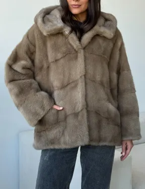 Короткая  норковая шуба с капюшоном - фото 3