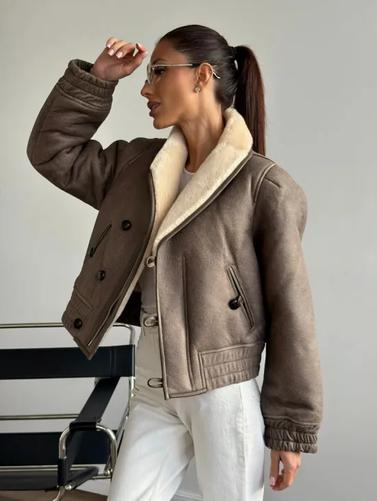 Короткая дубленка - воротник шаль - фото 10