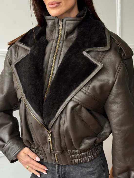 Стильная куртка - дубленка из овчины - фото 1