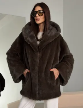 Зимняя норковая шуба с капюшоном - фото 10
