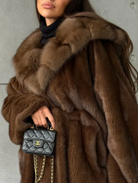 Полушубок норковый летучая мышь - капюшон куница - фото 2