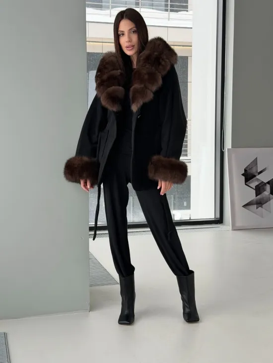 Пальто с капюшоном из финского песца - фото 5