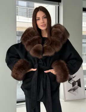 Пальто с капюшоном из финского песца - фото 13