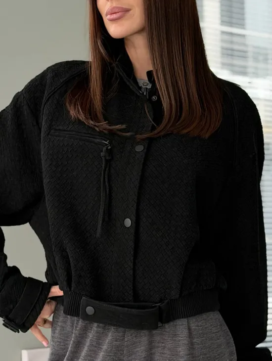 Черный замшевый кроп - бомбер - фото 1