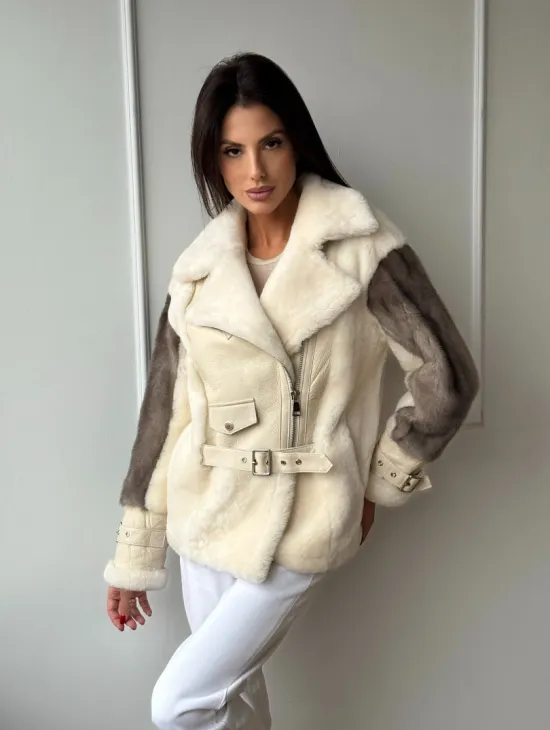 Дубленка из натуральной овчины с рукавами из меха норки - фото 9