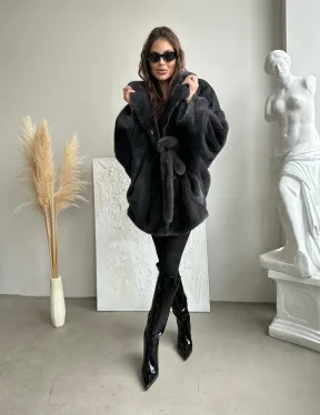 Шуба - манто из меха норки Nafa в цвете графит - фото 5