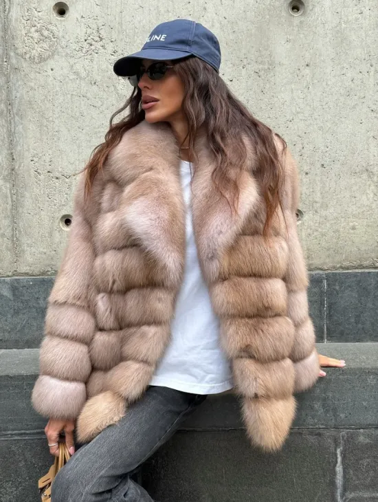 Шуба из меха куницы - цвет Tortora - фото 8