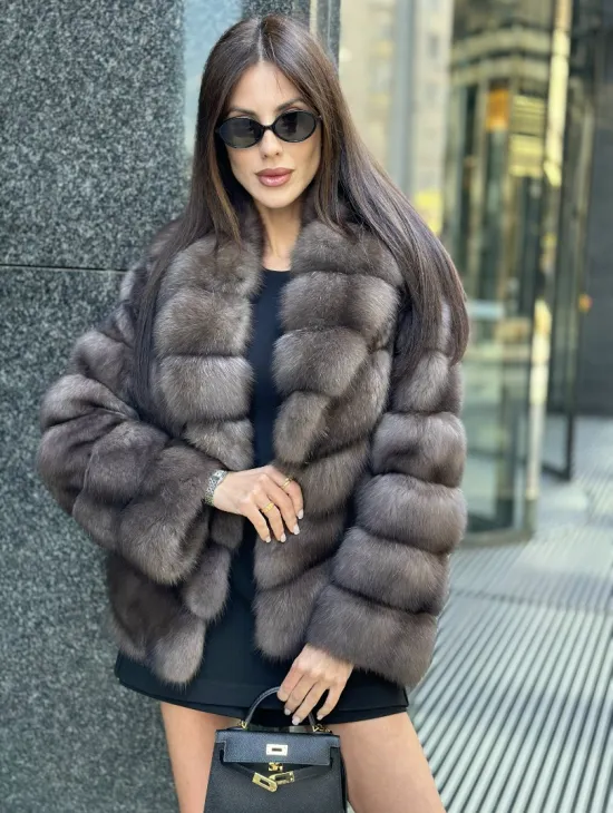 Шуба короткая из меха баргузинского соболя - фото 0