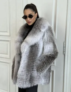 Шуба из меха арктической лисы - серая - фото 0