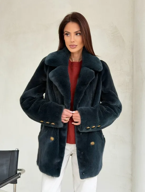 Норковый жакет английский воротник - черный изумруд - фото 9