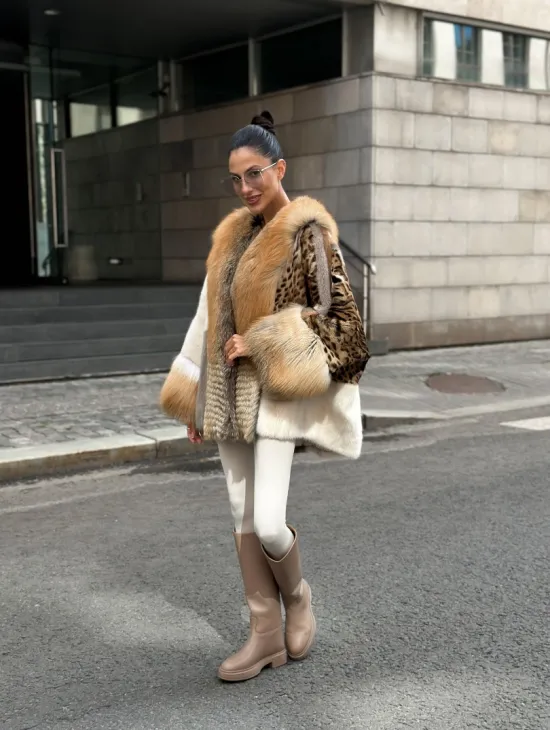 Комбинированная шуба из меха норки и альпийской лисы - фото 10