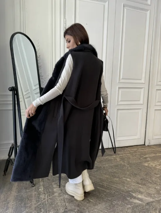 Пальто из кашемира с отделкой из меха норки - фото 6